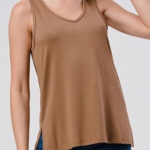 Choco V-Neck Tank Top with Slits